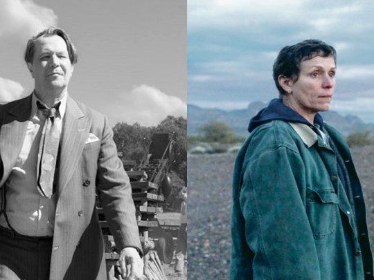 candidatos. Gary Oldman en “Mank”, de David Fincher, y Frances McDormand en “Nomadland”, de Chloé Zhao.