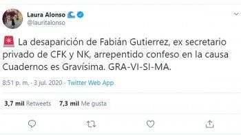 Uno de los tuits de Laura Alonso.