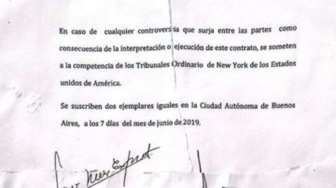 El contrato firmado por José Luis Espert y Fred Machado por u$s1 millón.