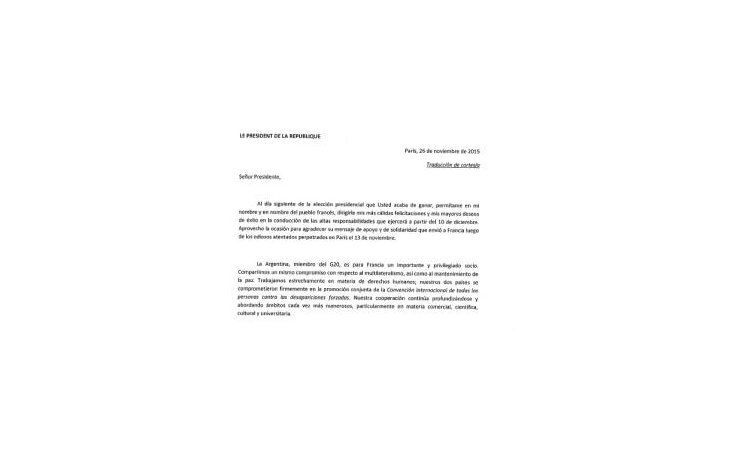 Fragmento de la carta enviada a Macri