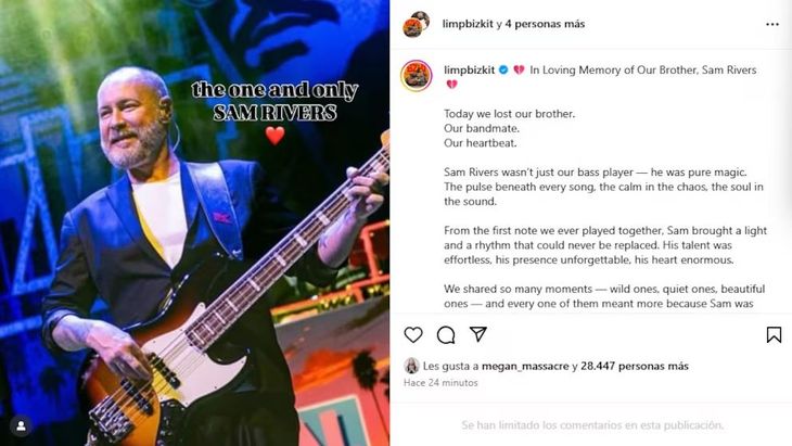What Sam Rivers, bassist and founder of Limp Bizkit, died of