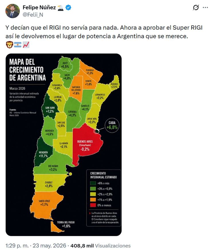El posteo de Felipe Núñez, funcionario del ministerio de Economía, con el falso mapa. El posteo de Felipe Núñez, funcionario del ministerio de Economía, con el falso mapa.