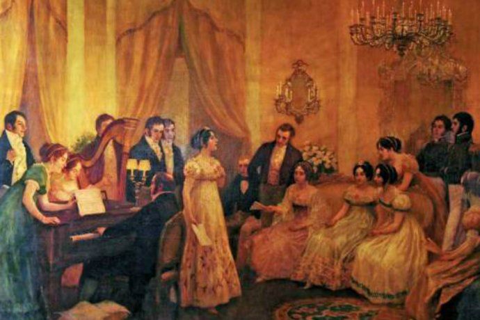 El Himno Nacional Argentino se interpreta por primera vez en la casa de María Sánchez de Thompson, el 14 de mayo de 1813.