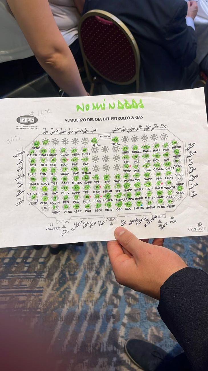 Mapa de la distribución de mesas del almuerzo por el Día del Petróleo y el Gas del IAPG en el Sheraton. Mapa de la distribución de mesas del almuerzo por el Día del Petróleo y el Gas del IAPG en el Sheraton.