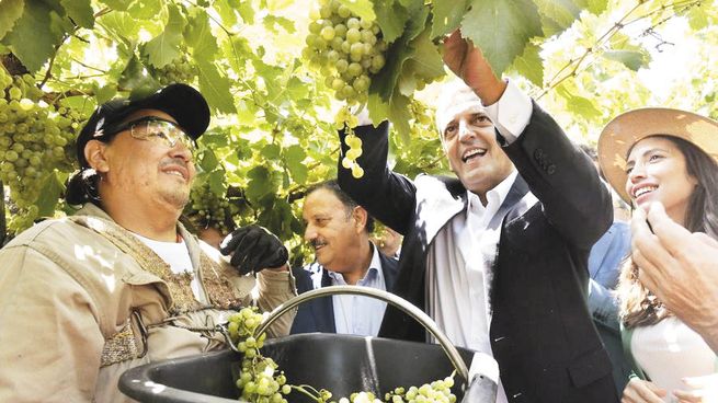 Vendimia. El gobernador Ricardo Quintela y el ministro Sergio Massa respaldaron la actividad vitivinícola, clave para la economía riojana.