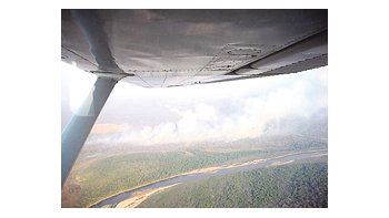Vista aérea de la reserva y los bosques nativos afectados por las llamas en las cercanías del Parque Nacional Calilegua, en la provincia de Jujuy.