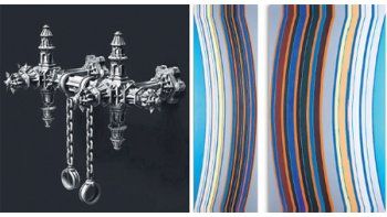 ámbito.com | A la izq. una de las obras de la muestra “RMX” que Norberto Gómez exhibe en Untitled Art House, y arriba, una de “Geometría  extendida” de Alejandra Barreda, en Galería Ro.