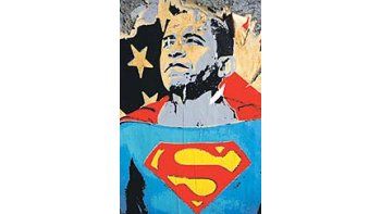 Barack Obama es representado como Superman en una calle de Los Angeles. El mandatario electo salió a enfriar las expectativas de cambio que genera su figura, consciente de las dificultades que le impondrá la crisis económica estadounidense.