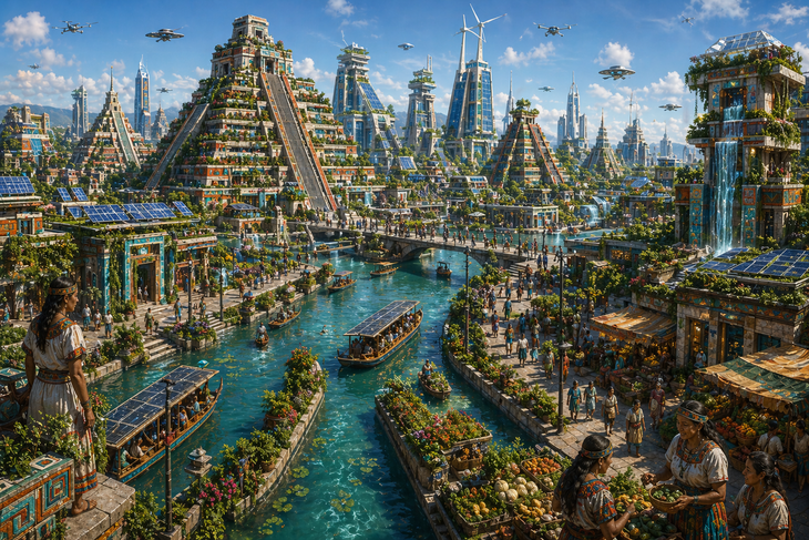 Así sería Tenochtitlán el próximo siglo, según la Inteligencia Artificial Así sería Tenochtitlán el próximo siglo, según la Inteligencia Artificial