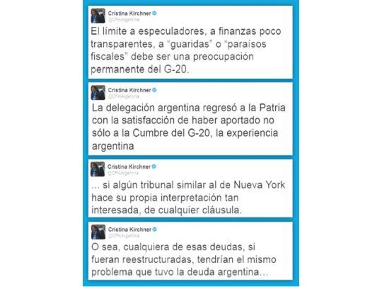 G-20: Cristina festejó vía Twitter agenda antibuitre