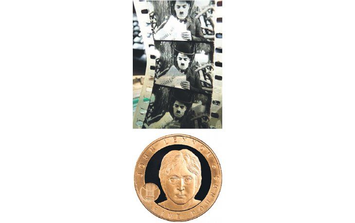 Arriba un fragmento del curioso film inédito que despertó interés pero quedó sin vender ayer en Londres, donde una moneda con la efigie de John Lennon (abajo) se vendió en 116.000 dólares.