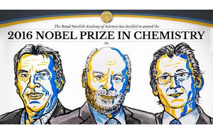 Los tres ganadores del premio Nobel de Química 2016: el francés Jean-Pierre Sauvage, el británico Fraser Stoddart y el holandés Bernard Feringa