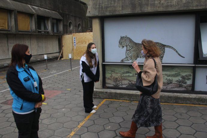 Auxiliares en centros de votacion, ordenan a los electores, con distanciamiento social, y protocolo por la Covid19