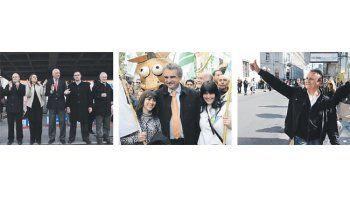 Los tres principales candidatos a gobernador Antonio Bonfatti, Agustín Rossi y Miguel del Sel cerraron ayer sus campañas en la ciudad de Rosario.
