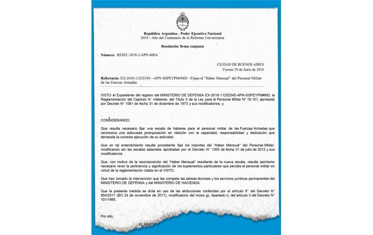 ámbito.com | Recorte. La resolución conjunta dispuso que sólo cobren 15 % cuotificado los militares de bajas jerarquías