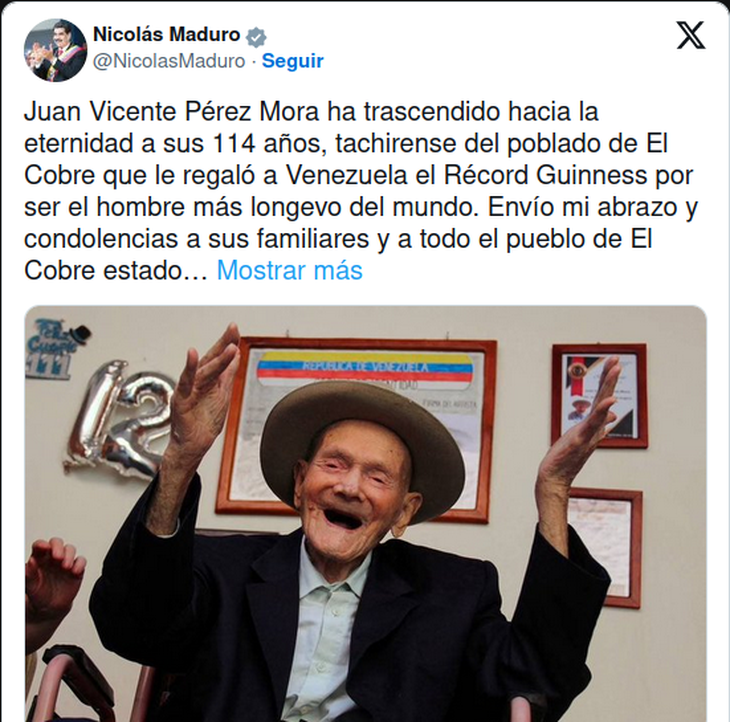 Nicolás Maduro's message to the oldest man in the world Nicolás Maduro's message to the oldest man in the world