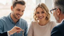 Una pareja recibe la llave de su nueva casa tras finalizar la operación con crédito hipotecario