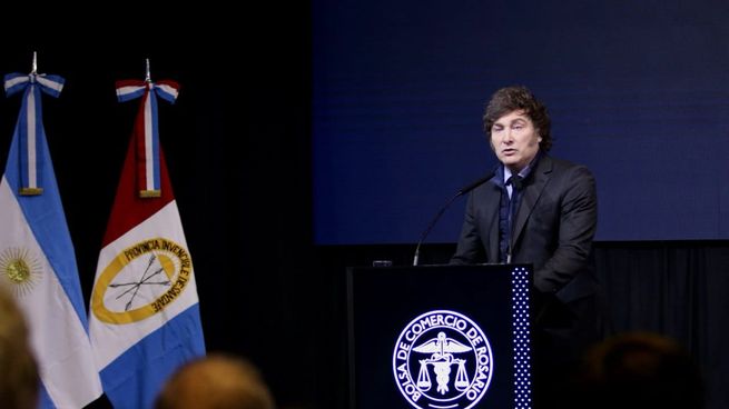 Javier Milei en la Bolsa de Comercio de Rosario.