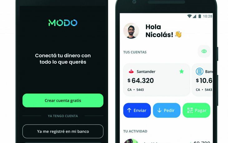 Funciones. Modo permite enviar y pedir dinero, o pagar en comercios.