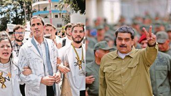 Hombres en pugna. Juan Guaidó se sumó a las manifestaciones en Caracas, mientras Nicolás Maduro buscó asegurar la lealtad de las instituciones militares al régimen.