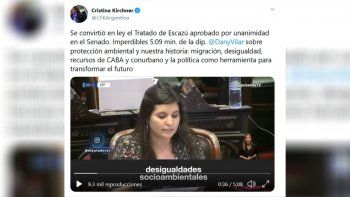 Cristina Fernández de Kirchner publicó parte del discurso de una diputada oficialista&nbsp;
