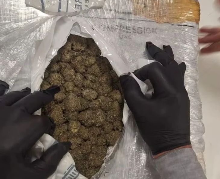 Uno de los paquetes secuestrados en Ezeiza que contenía cogollos de marihuana ocultos bajo varias capas de embalaje. Uno de los paquetes secuestrados en Ezeiza que contenía cogollos de marihuana ocultos bajo varias capas de embalaje.