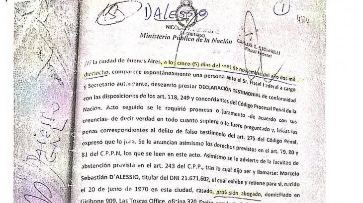 La declaración del falso abogado detenido Marcelo D'Alessio en la causa por GNL. 