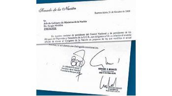 ámbito.com | Copy de la carta que el radicalismo envió a Massa pidiéndole audiencia para analizar el proyecto de estatización de las jubilaciones.