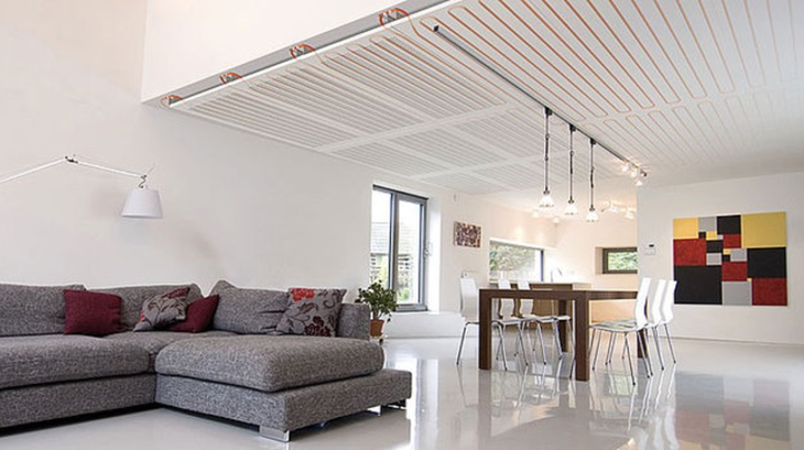 The radiant ceiling panels blend discreetly into the architecture of the home. The radiant ceiling panels blend discreetly into the architecture of the home.