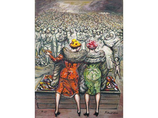 Siqueiros. “Entrega de juguetes”  (1961) óleo sobre madera del famoso muralista mexicano en la muestra de la Colección Fortabat.