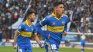 The mouth full of goal.  Merentiel celebrates Boca's first goal in La Plata.