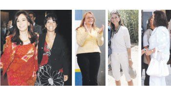 ámbito.com | Cristina de Kirchner y Mercedes Marcó del Pont vestidas con estampados recargados, el lunes pasado en el Banco Nación; Alicia Kirchner, Débora Giorgi y Nilda Garré. Tres ministras que se esmeran en copiar los desaciertos del look presidencial.