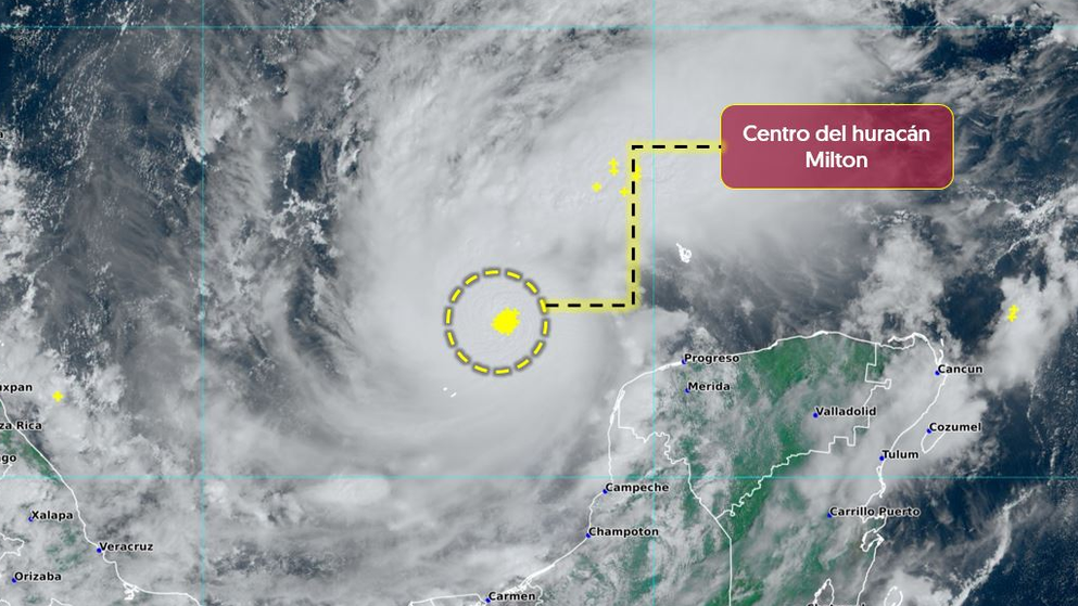 El centro del huracán Milton como categoría 5.