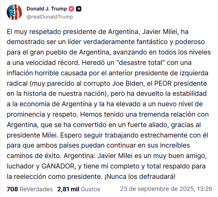 Trump detalló que junto a Milei estuvieron Trump detalló que junto a Milei estuvieron