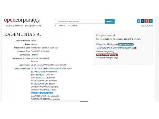 La base de datos on line Opencorporates había revelado que Mauricio Macri figuraba como director de Kagemusha S.A.. Ahora, la UIF lo confirmó.