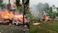 La avioneta, prendida fuego en plena plaza de San Pablo