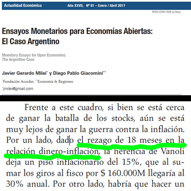 Antes de dedicarse a la política, Milei hablaba de un rezago monetario para la Argentina de 18 meses Antes de dedicarse a la política, Milei hablaba de un rezago monetario para la Argentina de 18 meses