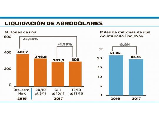 Liquidación de divisas agro: acumulado anual cayó un 10%