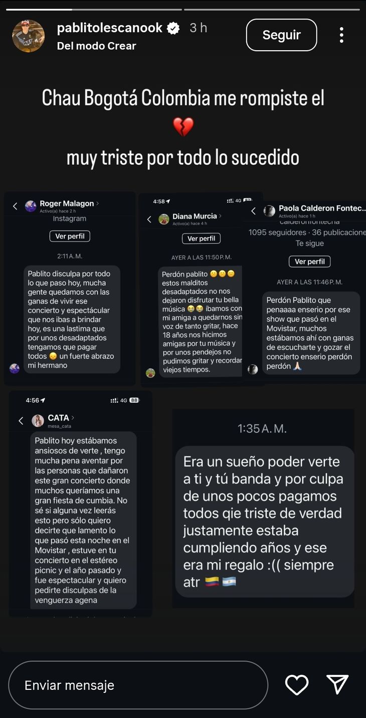 Pablo Lescano eligió sus redes para expresarse sobre lo sucedido. 