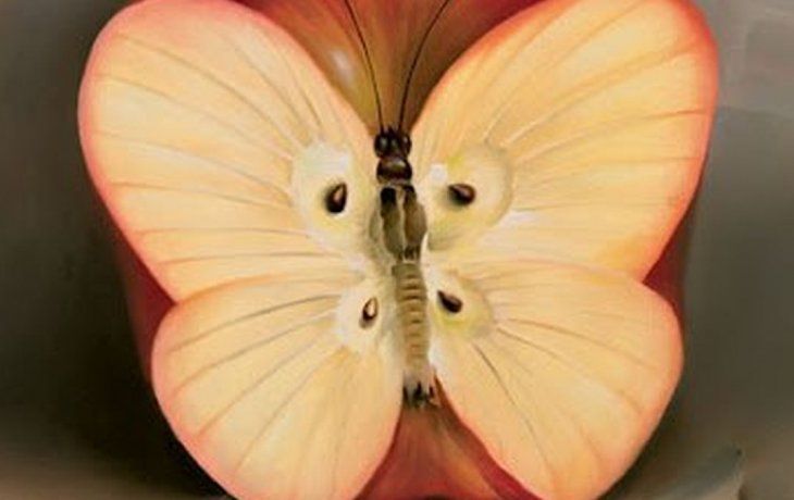 “Manzanas, orugas y mariposas”, la&nbsp;obra surrealista del artista ruso Vladimir Kush.