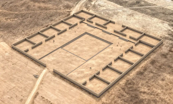 Reconstrucción isométrica del templo de Palaspata con muros de 3 metros de altura.