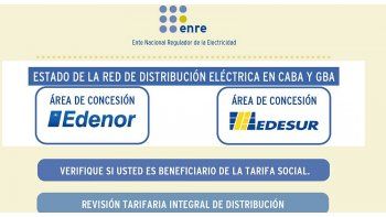 El Ente Nacional Regulador de la Electricidad registra el número de afectados por los cortes.