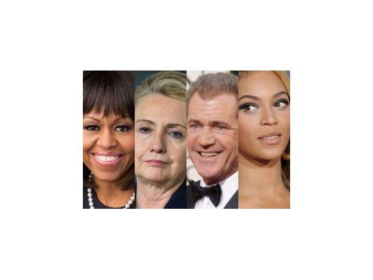 Michelle Obama, Hillary Clinton, Mel Gibson y Beyonce.