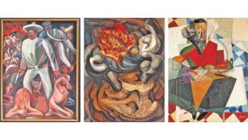 ámbito.com | El intenso trasfondo político de las obras de Orozco (izq.) y Siqueiros (centro) contrasta con las pinturas cubistas de la etapa europea de Rivera (der.), que integra la muestra de la colección del Museo Carrillo Gil mexicano.