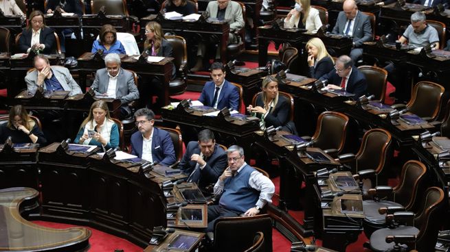 La bancada de Unión por la Patria durante la sesión del 24 de abril, donde los otros bloques no dieron quórum.