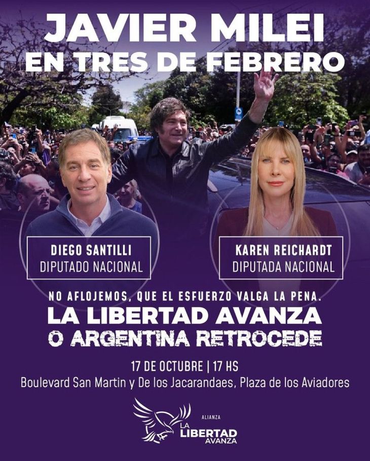 Milei dirá presente este viernes en Tres de Febrero para la recta final de la campaña.