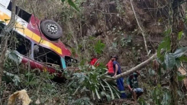 Así quedó el micro que cayó por el barranco en Brasil