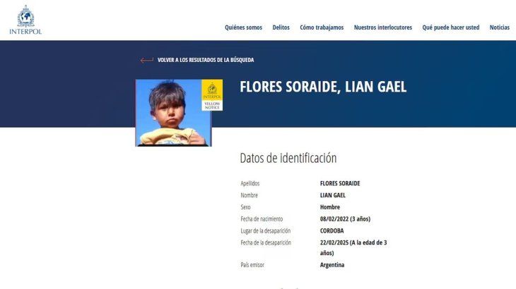 Interpol emiti&oacute; un alerta amarilla por la desaparici&oacute;n del menor.