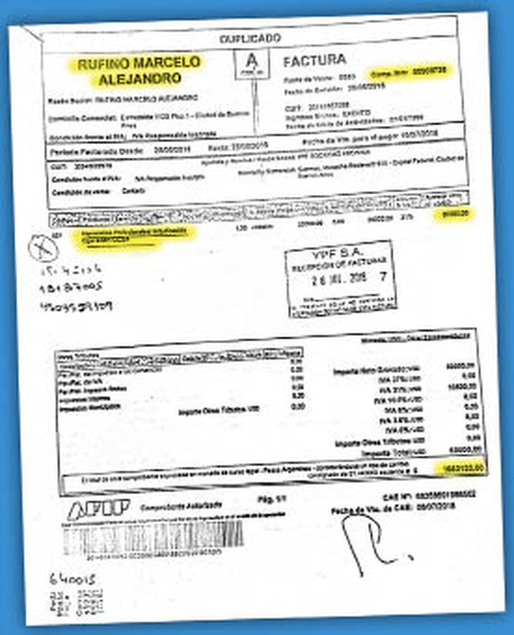 operación. Marcelo Rufino emitió 23 facturas en dólares a YPF a lo largo de su vidriosa contratación; la más sospechosa, “Operación OCSA”.