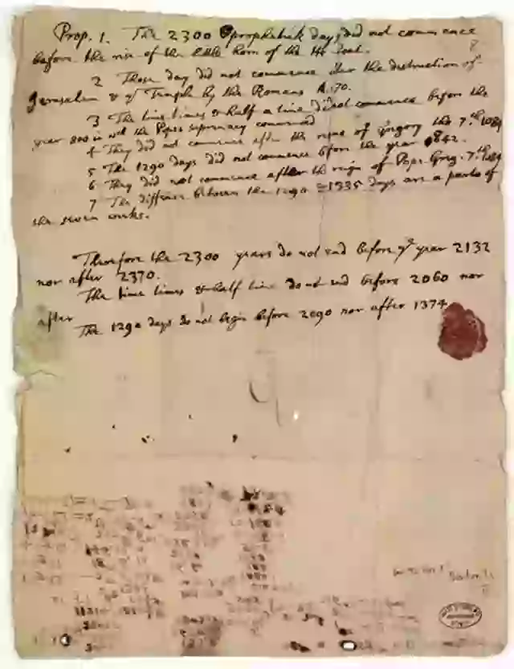 Original de la colección Yahuda con las estimaciones de Newton sobre la llegada del fin del mundo Original de la colección Yahuda con las estimaciones de Newton sobre la llegada del fin del mundo
